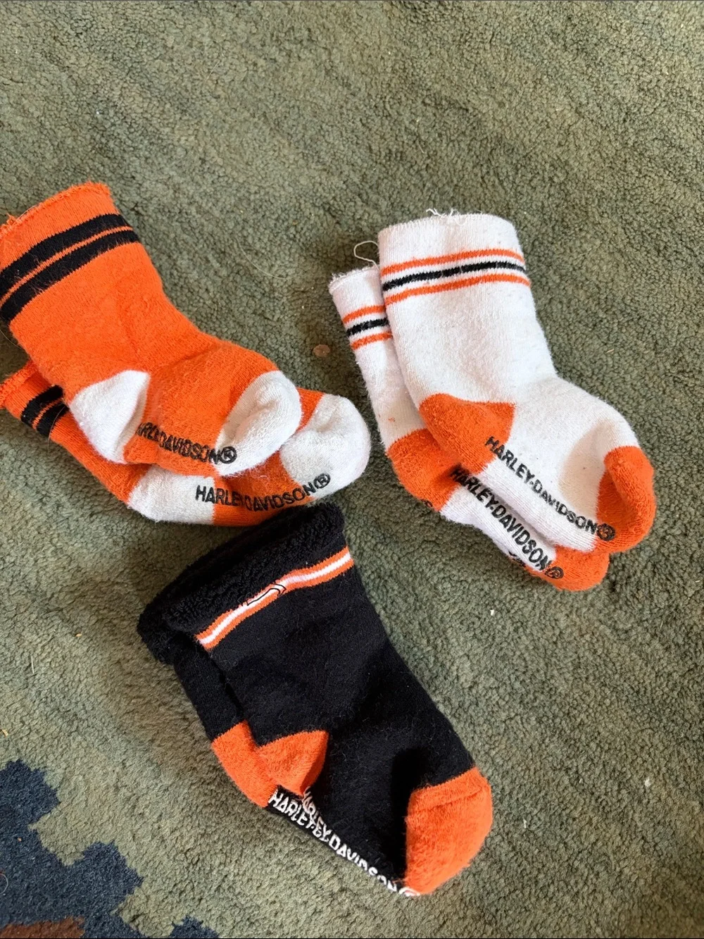 Harley-Davidson Orange, White & Black Baby Athletic Sock Trio